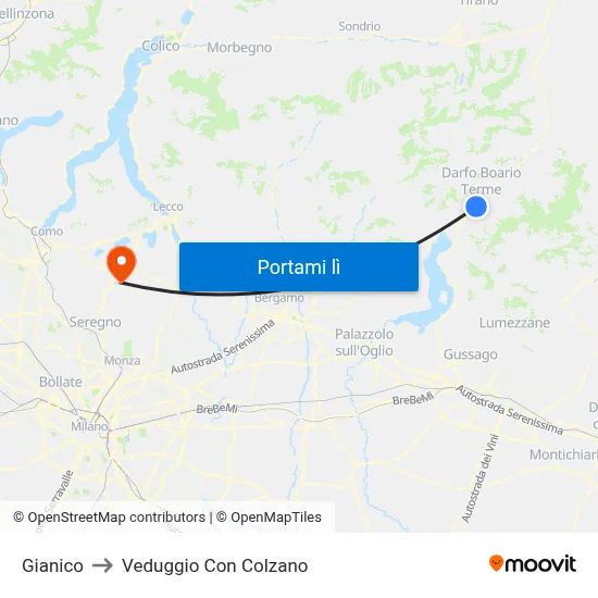 Gianico to Veduggio Con Colzano map