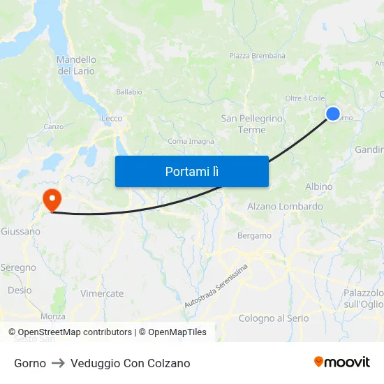 Gorno to Veduggio Con Colzano map