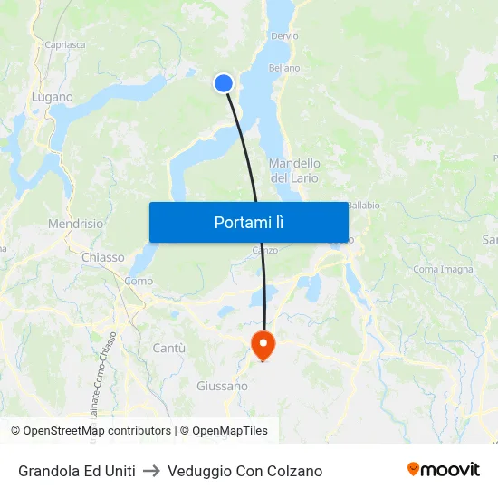 Grandola Ed Uniti to Veduggio Con Colzano map