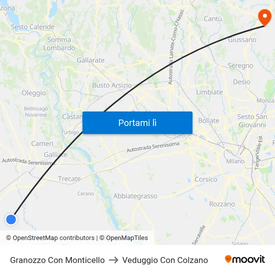 Granozzo Con Monticello to Veduggio Con Colzano map