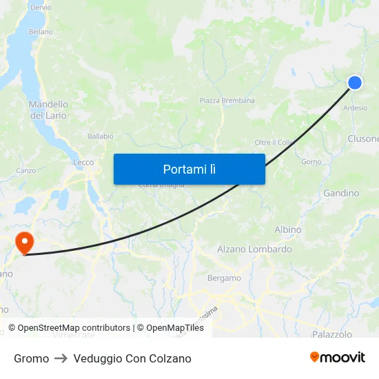 Gromo to Veduggio Con Colzano map