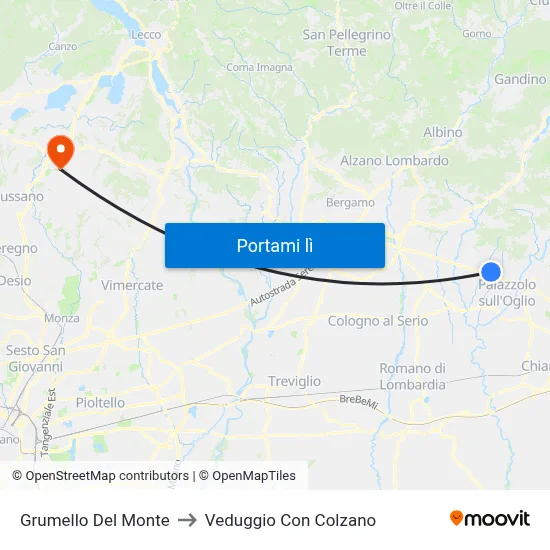 Grumello Del Monte to Veduggio Con Colzano map