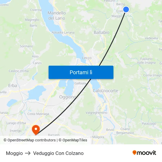 Moggio to Veduggio Con Colzano map