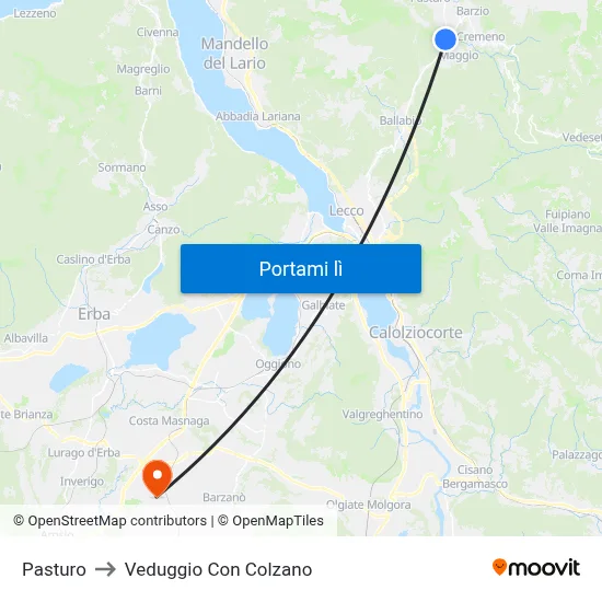 Pasturo to Veduggio Con Colzano map