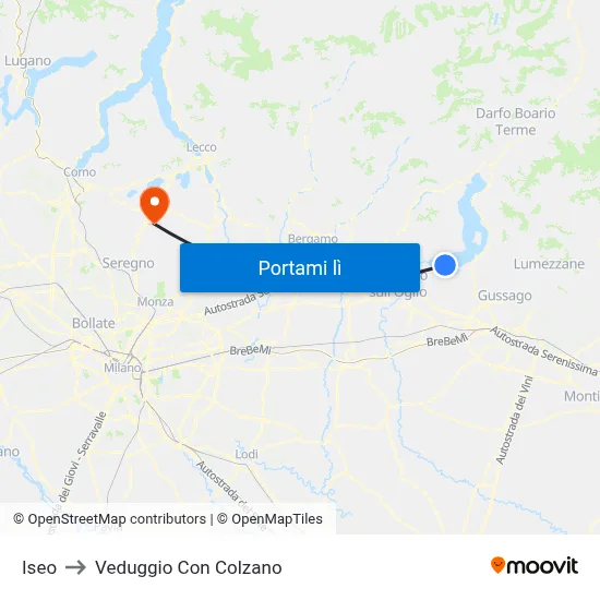 Iseo to Veduggio Con Colzano map