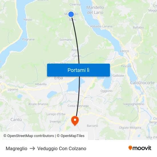 Magreglio to Veduggio Con Colzano map