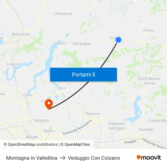 Montagna In Valtellina to Veduggio Con Colzano map