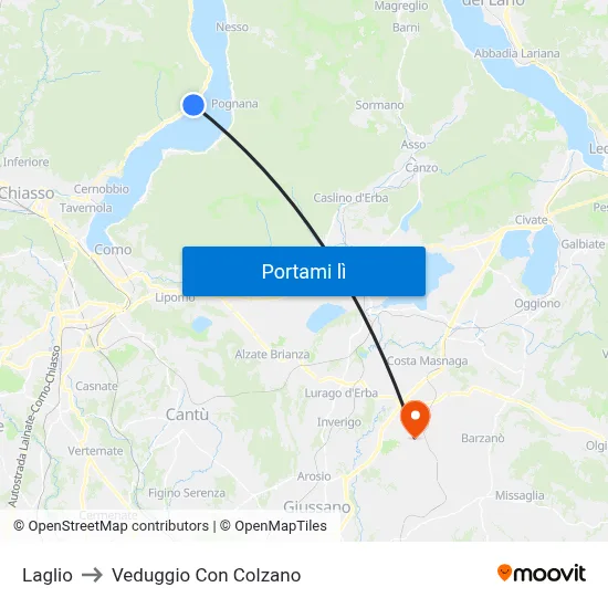Laglio to Veduggio Con Colzano map