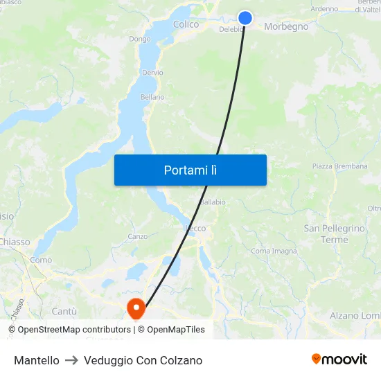 Mantello to Veduggio Con Colzano map