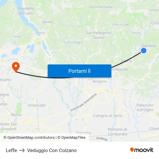Leffe to Veduggio Con Colzano map
