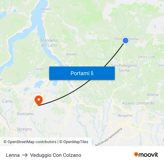 Lenna to Veduggio Con Colzano map