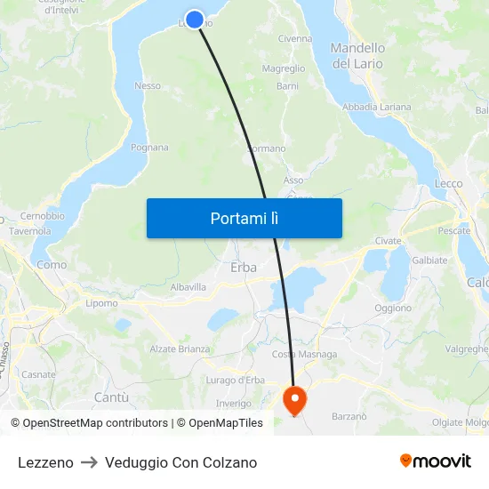Lezzeno to Veduggio Con Colzano map