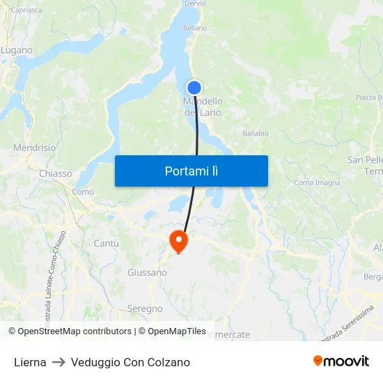 Lierna to Veduggio Con Colzano map