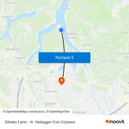 Oliveto Lario to Veduggio Con Colzano map