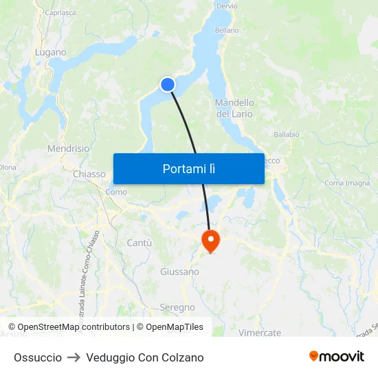 Ossuccio to Veduggio Con Colzano map