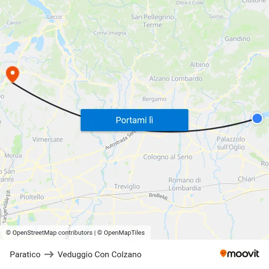Paratico to Veduggio Con Colzano map
