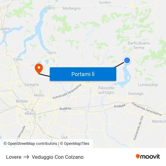 Lovere to Veduggio Con Colzano map