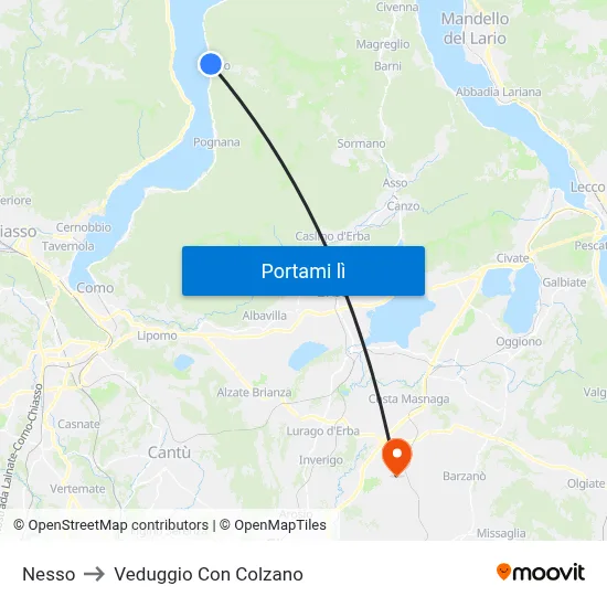 Nesso to Veduggio Con Colzano map