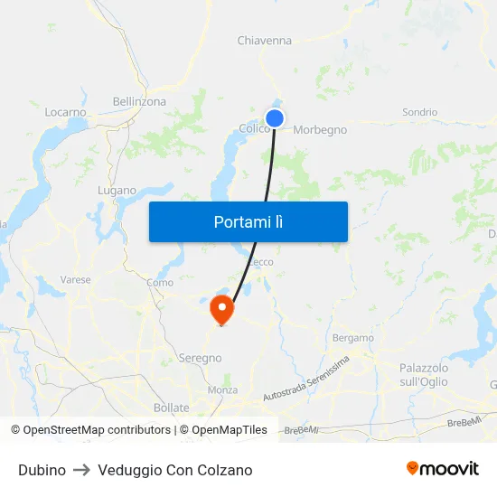 Dubino to Veduggio Con Colzano map