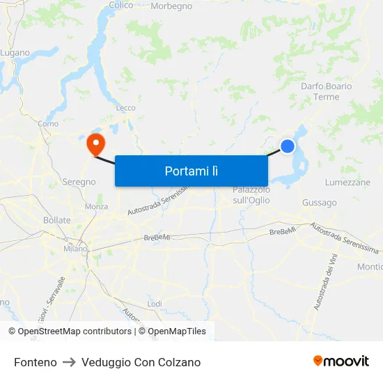 Fonteno to Veduggio Con Colzano map