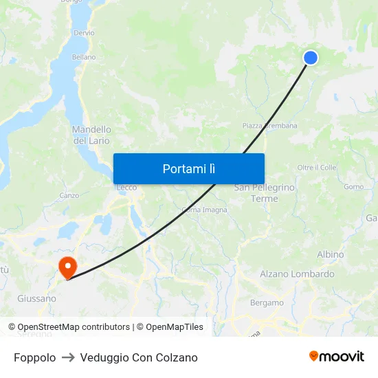 Foppolo to Veduggio Con Colzano map