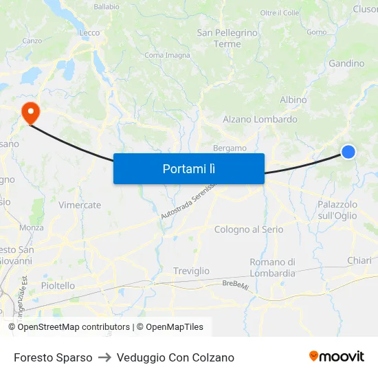 Foresto Sparso to Veduggio Con Colzano map