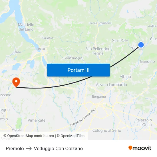 Premolo to Veduggio Con Colzano map