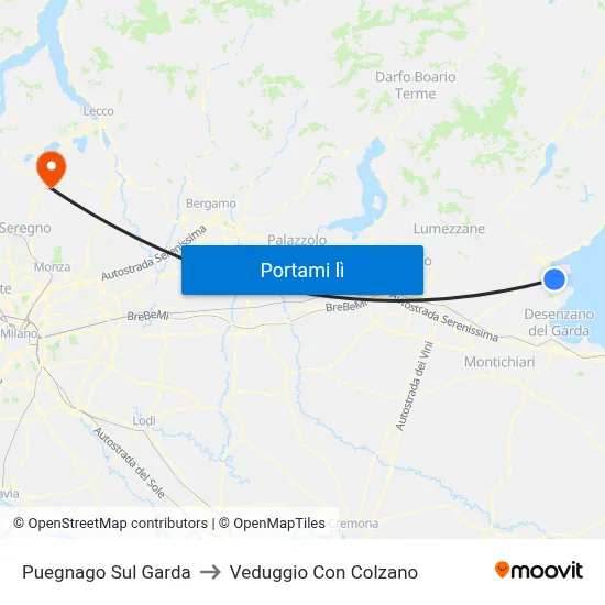 Puegnago Sul Garda to Veduggio Con Colzano map