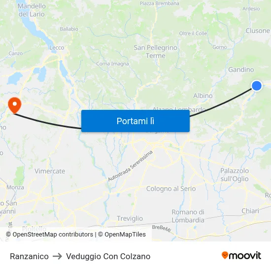 Ranzanico to Veduggio Con Colzano map