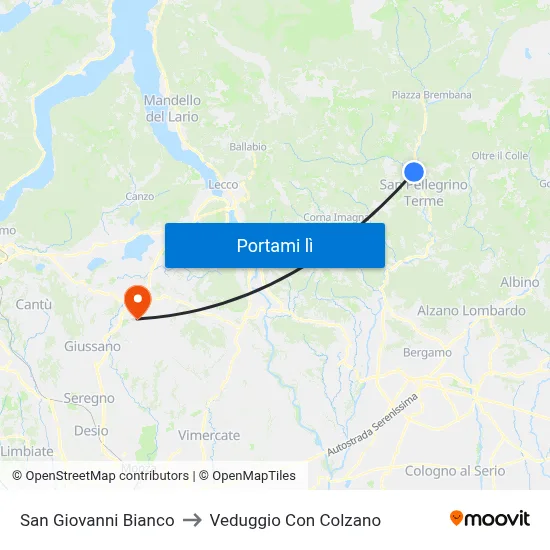 San Giovanni Bianco to Veduggio Con Colzano map