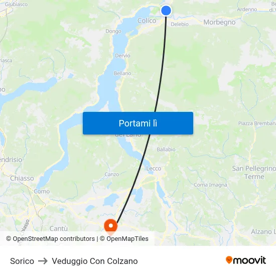 Sorico to Veduggio Con Colzano map