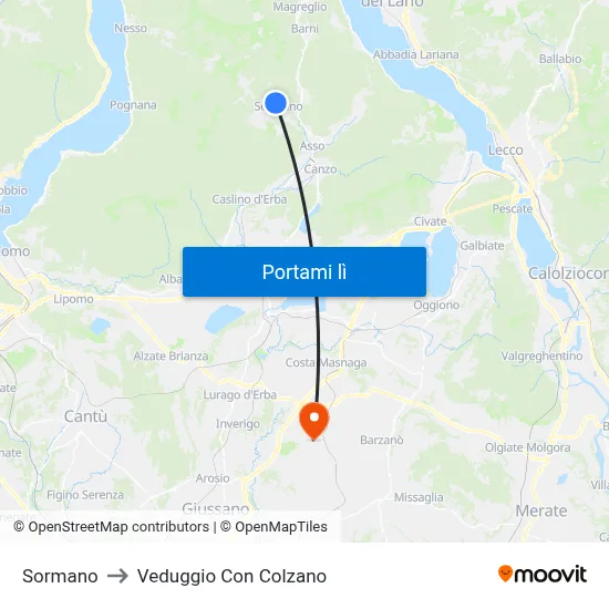 Sormano to Veduggio Con Colzano map