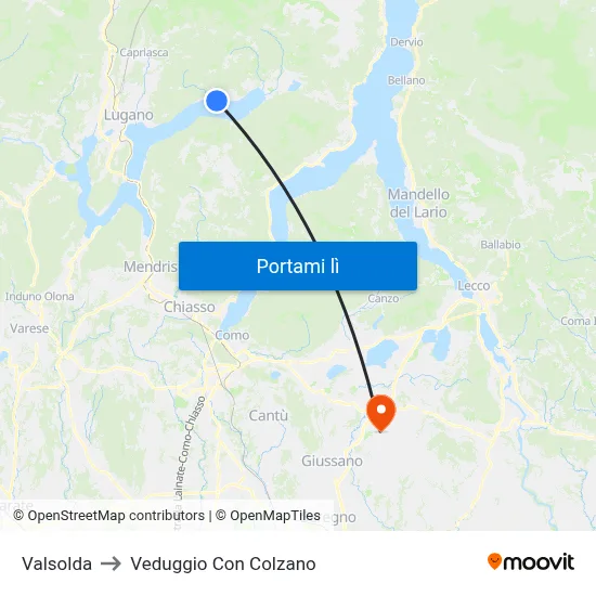 Valsolda to Veduggio Con Colzano map