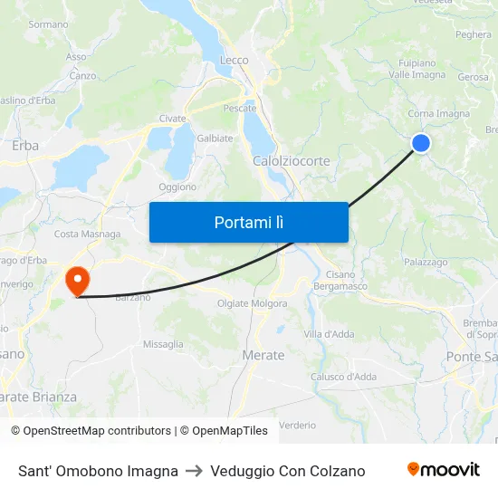 Sant' Omobono Imagna to Veduggio Con Colzano map