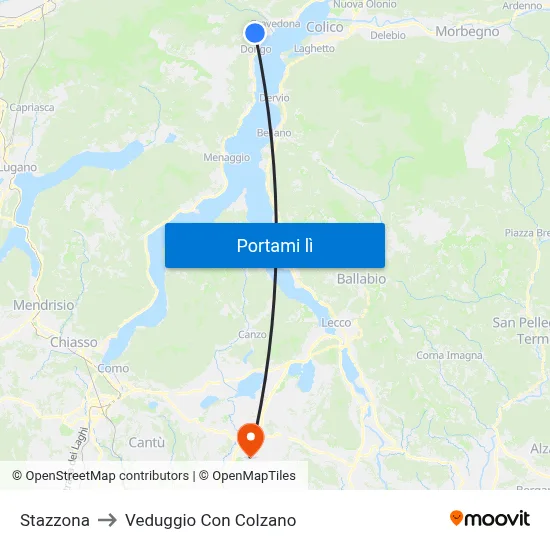 Stazzona to Veduggio Con Colzano map