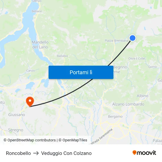 Roncobello to Veduggio Con Colzano map