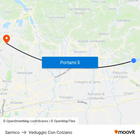Sarnico to Veduggio Con Colzano map