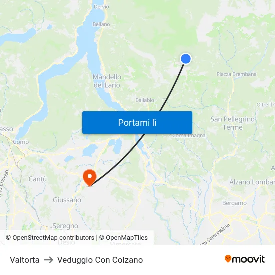 Valtorta to Veduggio Con Colzano map
