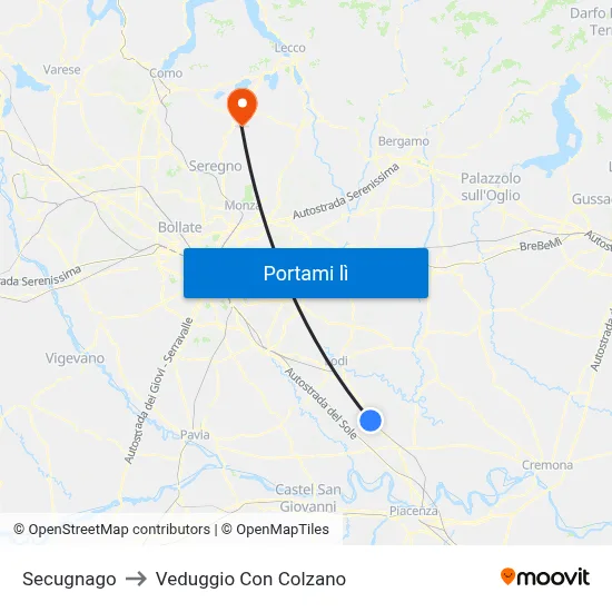 Secugnago to Veduggio Con Colzano map