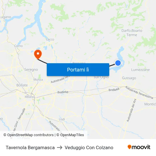 Tavernola Bergamasca to Veduggio Con Colzano map