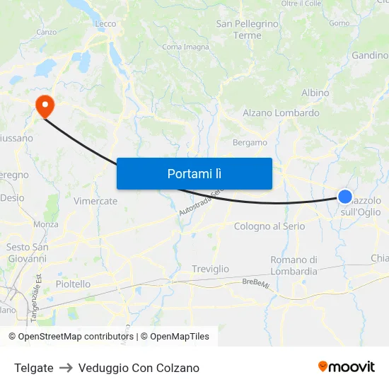 Telgate to Veduggio Con Colzano map