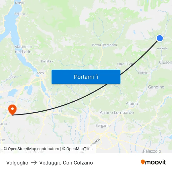 Valgoglio to Veduggio Con Colzano map
