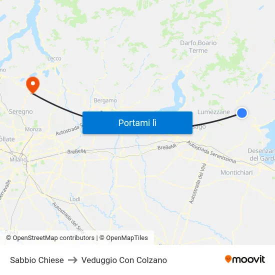 Sabbio Chiese to Veduggio Con Colzano map