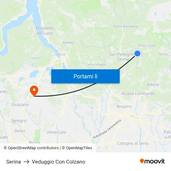 Serina to Veduggio Con Colzano map