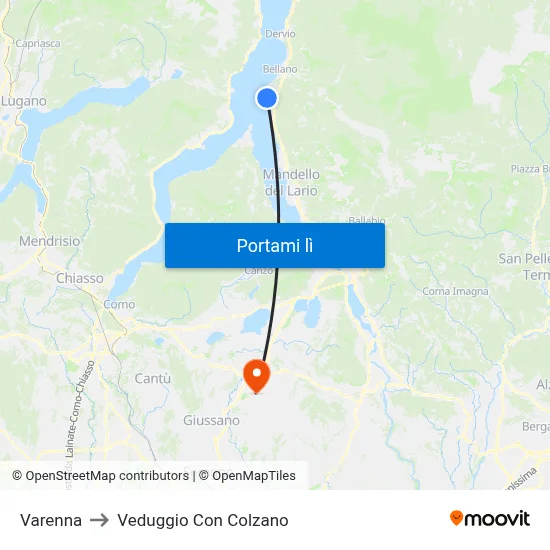Varenna to Veduggio Con Colzano map