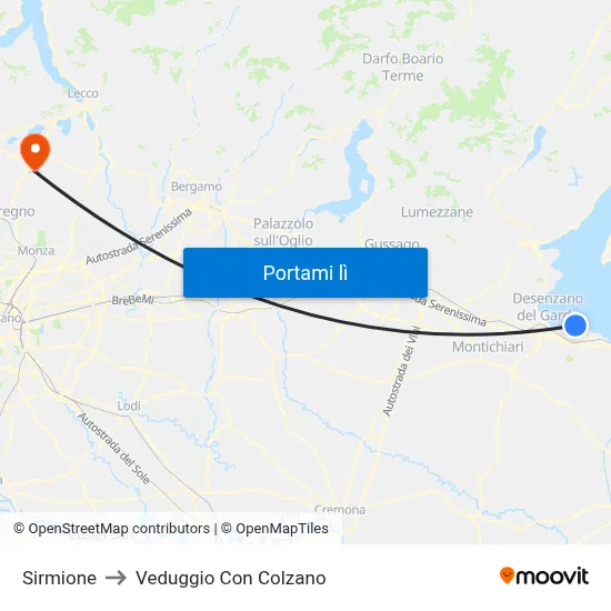 Sirmione to Veduggio Con Colzano map