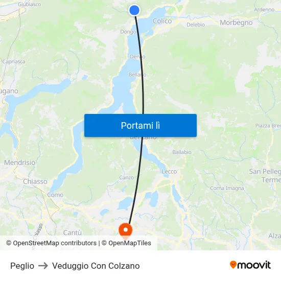 Peglio to Veduggio Con Colzano map