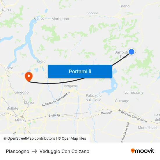 Piancogno to Veduggio Con Colzano map