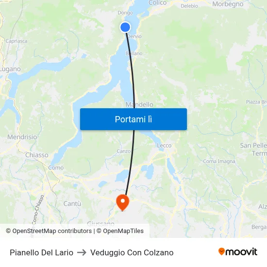 Pianello Del Lario to Veduggio Con Colzano map
