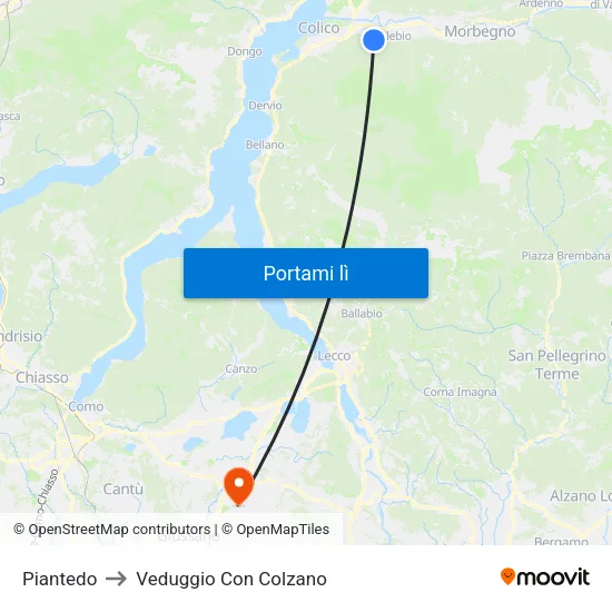 Piantedo to Veduggio Con Colzano map